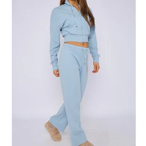 Women's Custom Vintage Embroidery Jogger Set Zip-Up Hoodies Sweatpants Set Long Streetwear Tracksuits for Autumn