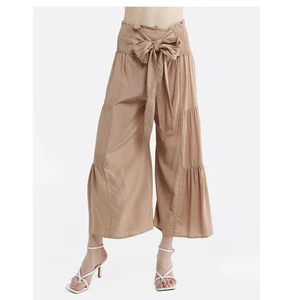 wholesale Rayon casual plus size high Rise long pants Tie Waist Ruched Flare loose Pants