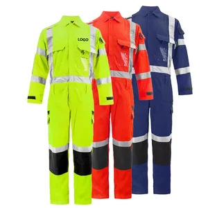 Custom Reflective Cotton Heavy Duty Construction Oil Gas Engineer Mining Boiler Suit Hi Vis Workwear Safety Uniform Coverall