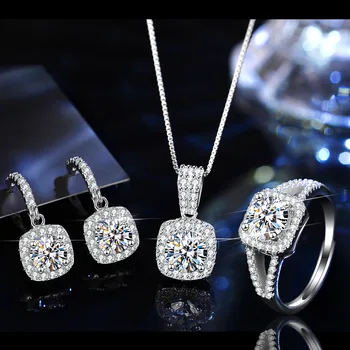 duoying OEM 2021 3 pieces 1 carat gemstone moissanite diamond 925 silver jewelry set