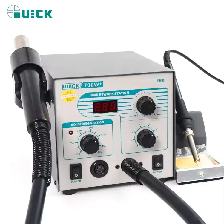QUICK 706W+ 2 in 1 Rework Soldering Station/Eu Plug Lead Free Digital Electronic Bga Rework Soldering Station Hand Hot Air Gun