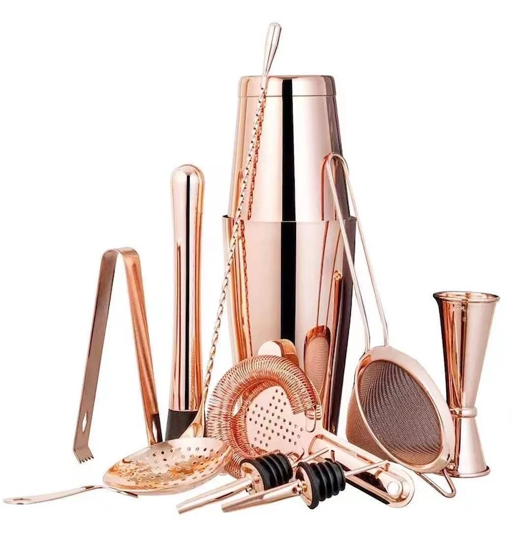 Sales 10 Pcs Cheap Price Stainless Steel Boston Cocktail Shaker Set Jigger 350ml 15/30ml Gift Box Logo Reusable