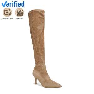 Women's Elegant Beige Suede Over-the-Knee Stiletto Heel Boots Western Style for Fall & Winter Season