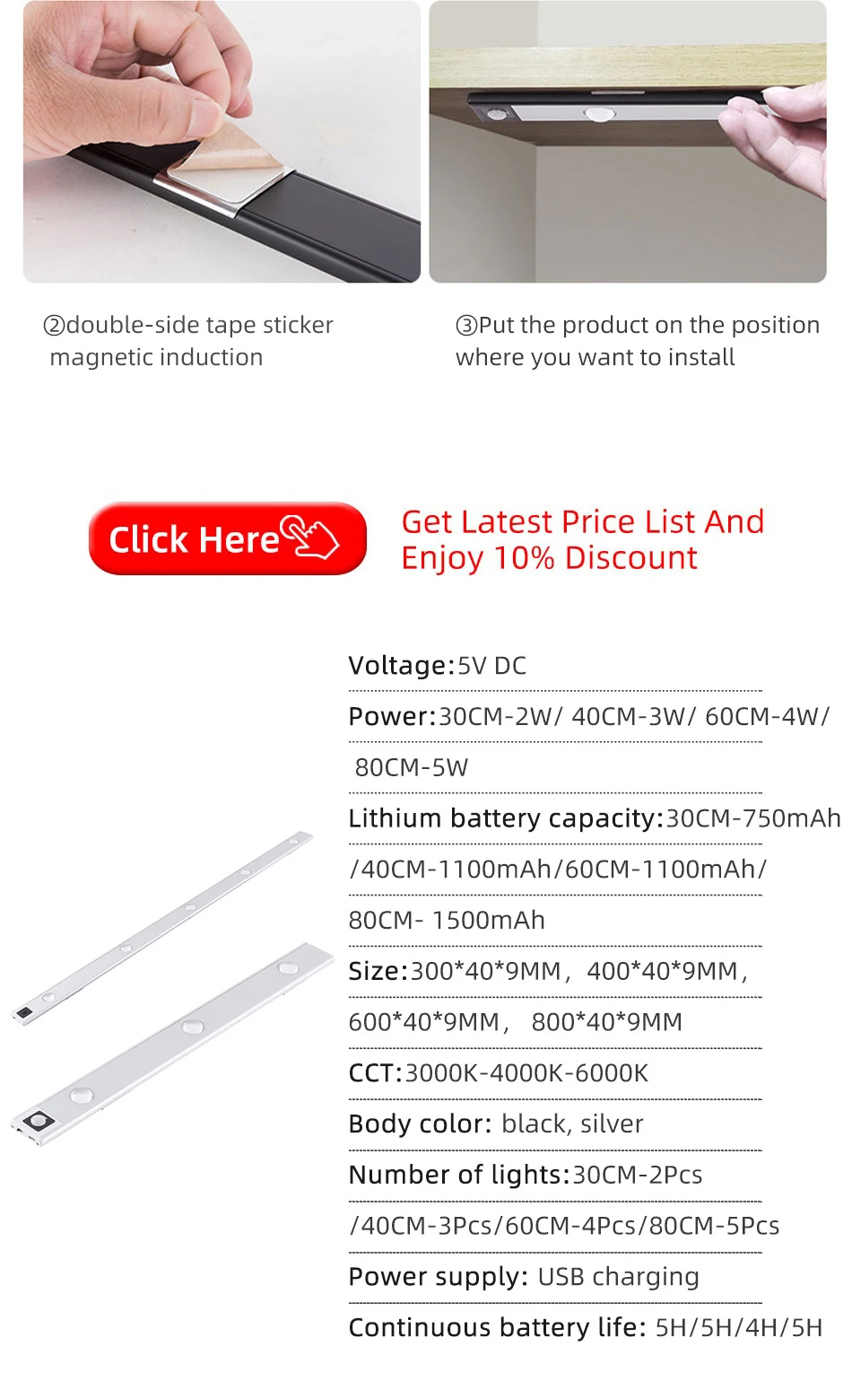 Usb Wireless Home Kitchen Motion Sensor Led Under