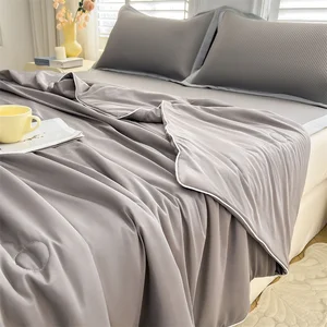 Wholesale Summer Quilt Set Solid Color Skin-friendly Printing of Four Summer Cool Washed Silk Quilt