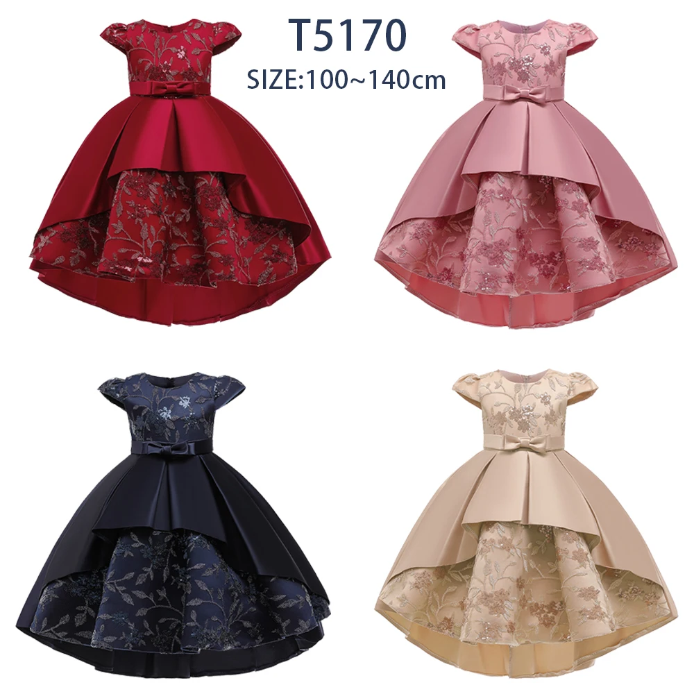 MQATZ Summer Girls' A-Line Knee-Length Cap-Sleeve Bow Ruffle Princess-Style Birthday Party Dress Peach Pink Satin Model T5170
