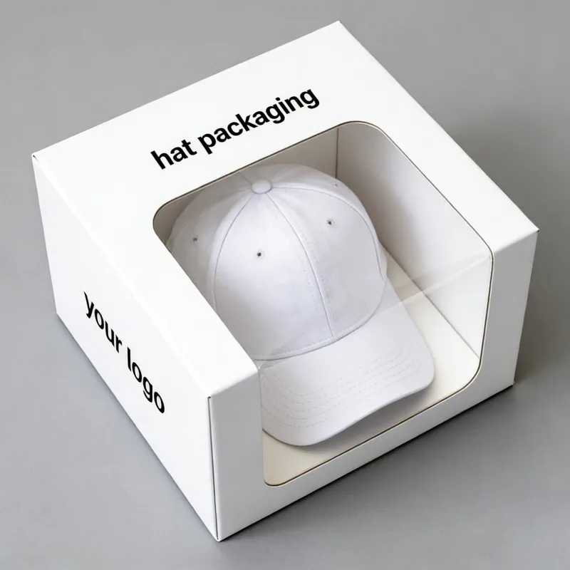 Återvinningsbar, exklusiv, billig anpassad partihandelspapperslåda med fönster för baseballkeps och hatt – modish accessoarförpackningslåda