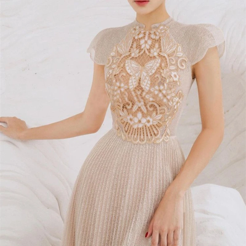 chinese dress ladies A.L.C. Women's Astrid Lace Midi Dress in Beige, Size 14