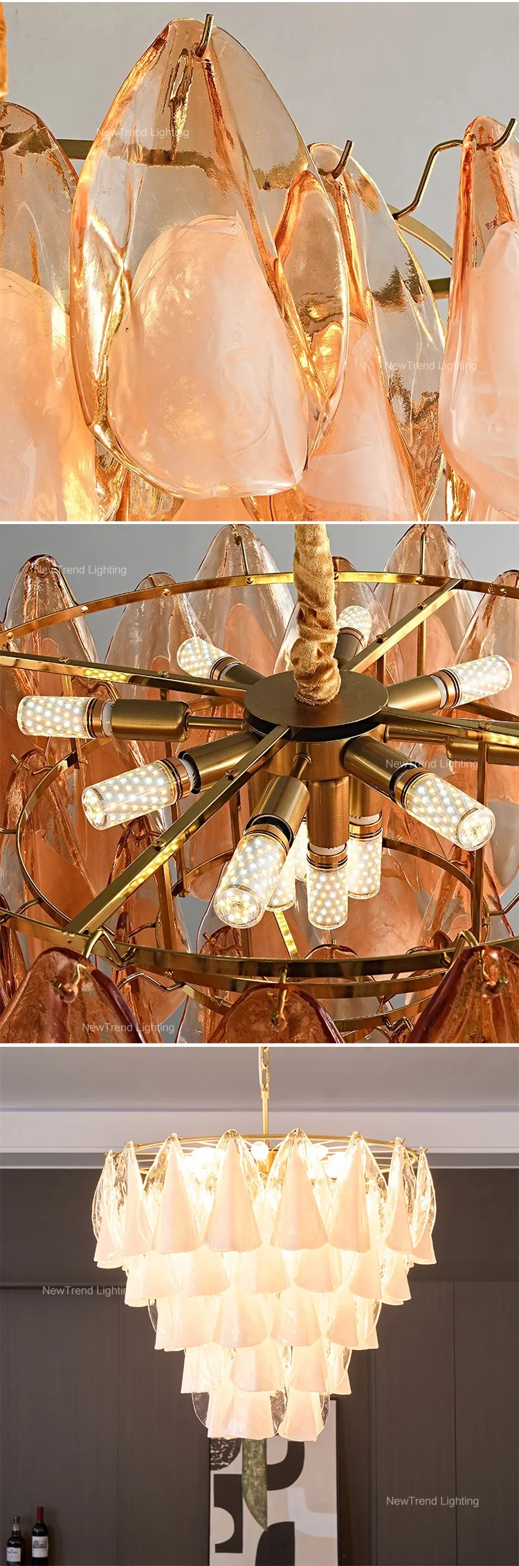 cpl 455 french vintage murano glass petal chandelier  luxury white floral pendant light for bedroom-4