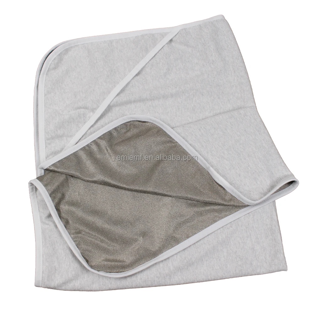 Anti-Radiation EMF Blanket – Silver Fiber Knit, Beige Striped, 30x35 Inches – Baby, Toddler, Adult