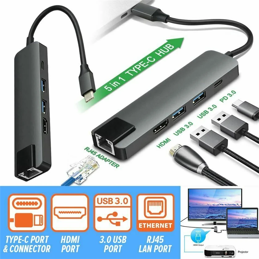 2X(USB-C USB 3.1 Typ C zu USB RJ45 Ethernet Lan Adapter Hub Kabel für