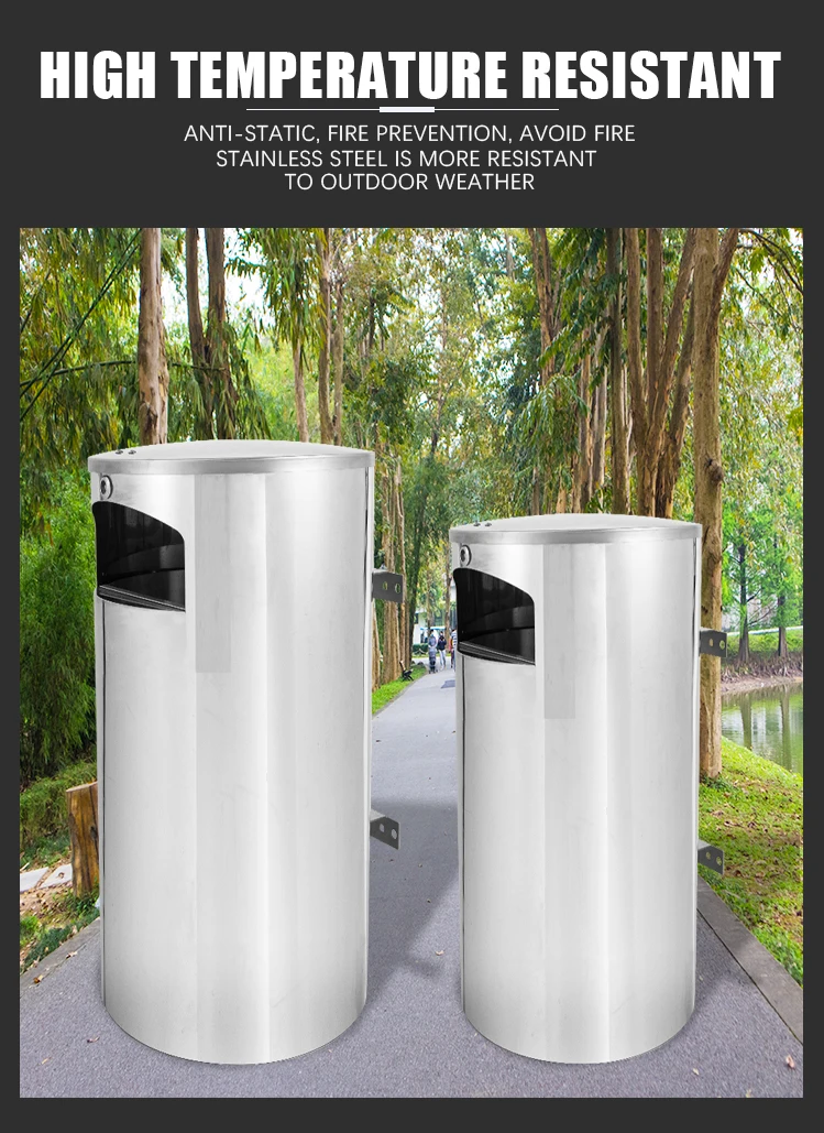 Large Outdoor Stainless Steel Wall Mounted Ashtray Lockable Metal Trash Bin for Smoking Accessories in Public Places