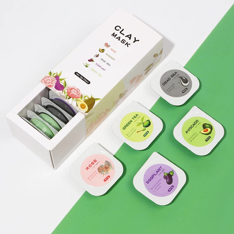 Organic Clay Mask Kit Private Label Turmeric Green Tea Pink Rose Face Mud Clay Mask Facial Mask for Acne Skin