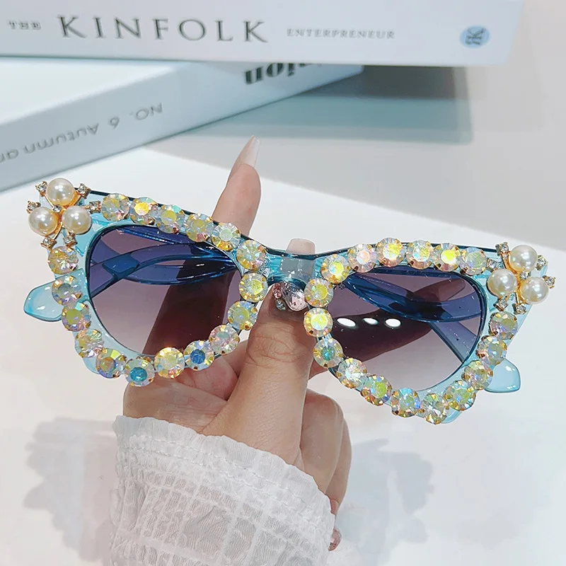 Personalized Diamond Hip-hop Pearl Fashion Wholesale Retro Sunglasses  Custom Logo Women's Men's Sun Glasses Frames