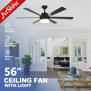 1stshine LED Ceiling Fan Factory 56" Black 6 MDF Blades Smart Ceiling Fan With Remote Control and Light