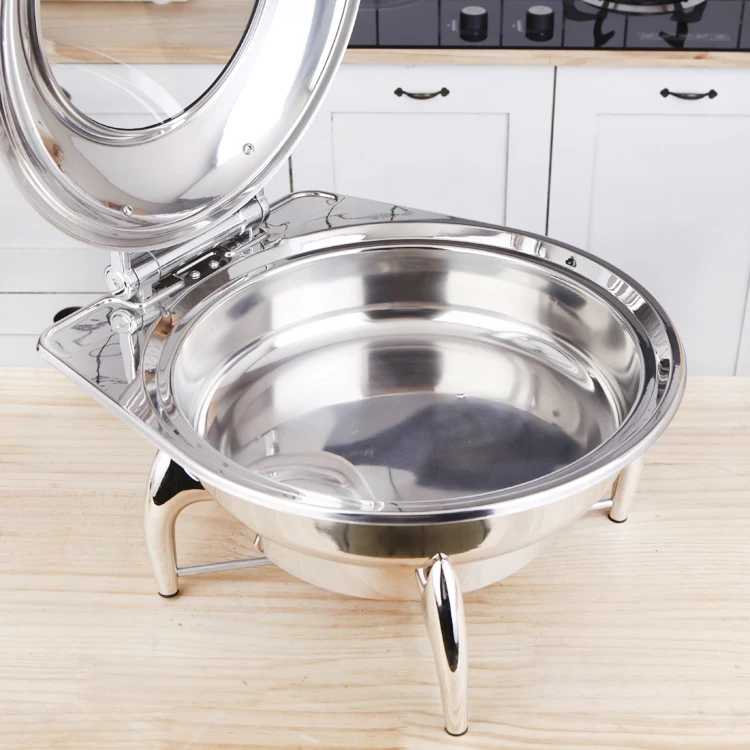 Factory Prices Hotel Restaurant Round Design Chafing Dishes Stainless Steel Buffet Set 6L Food Warmer Chaf Dishes_2
