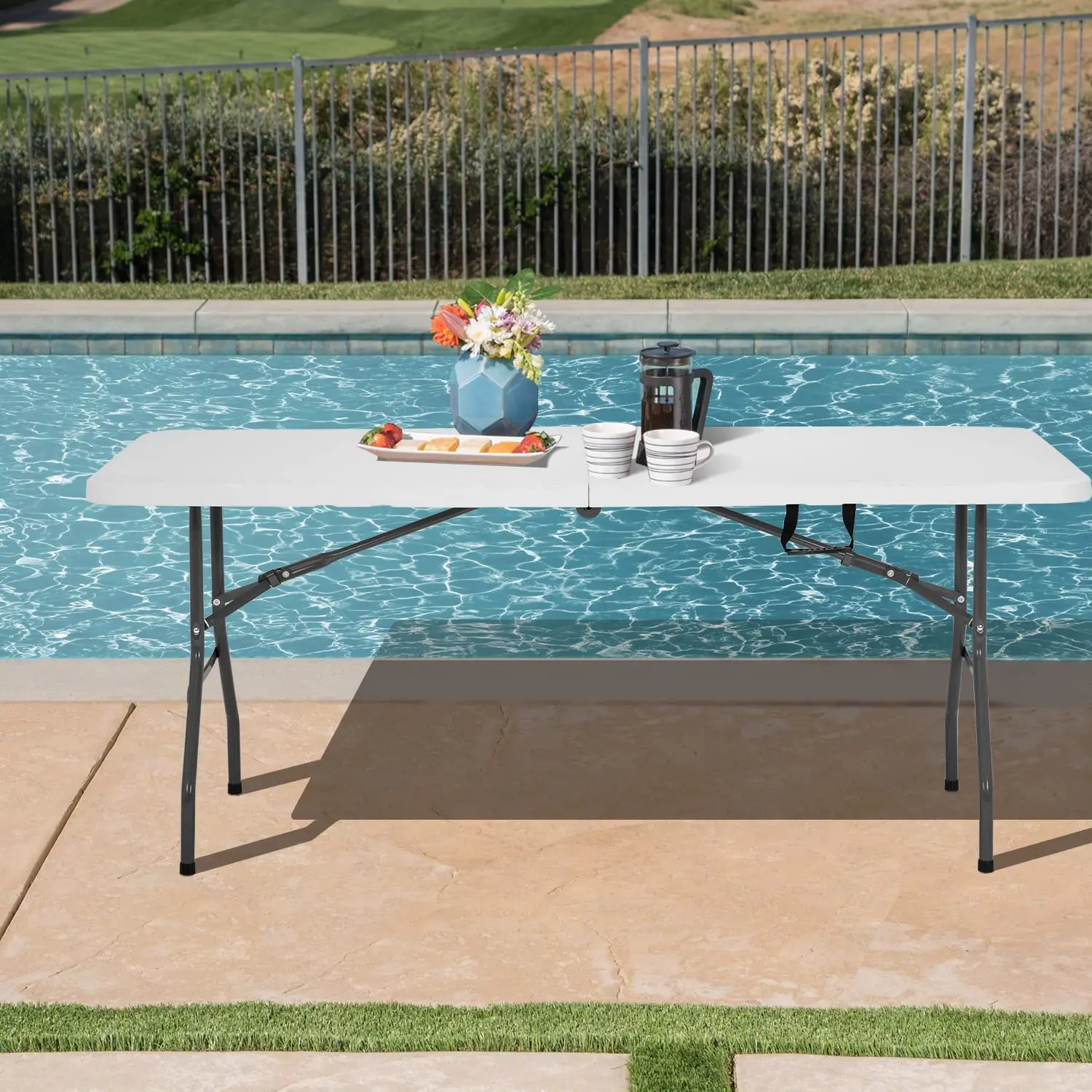 Tavolo Pieghevole In Resina Plastic Development Group 180x76 Cm - Nero, Portata 136 Kg, Per Esterni, Feste E Lavori