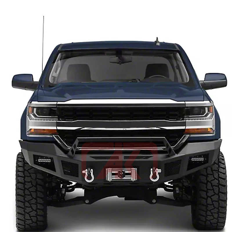 Heavy Duty Bull Bar Winch Front Bumper With Led Fog Lights For Chevy ...