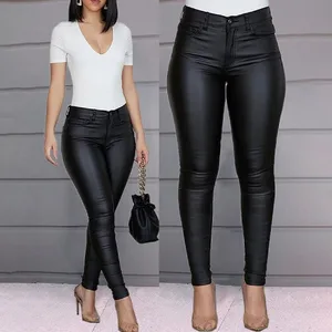 2025 Women's Fashion Solid Color PU Sexy Small Leggings Casual Pants