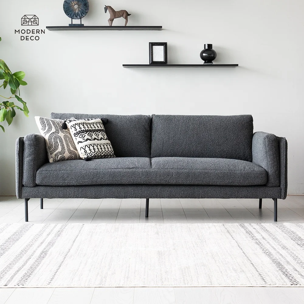 Baru Sofa Tiga Dudukan Ruang Tamu dalam Warna Kelabu Kain Ultra-Menyenangkan Set Sofa Lounges Perabotan
