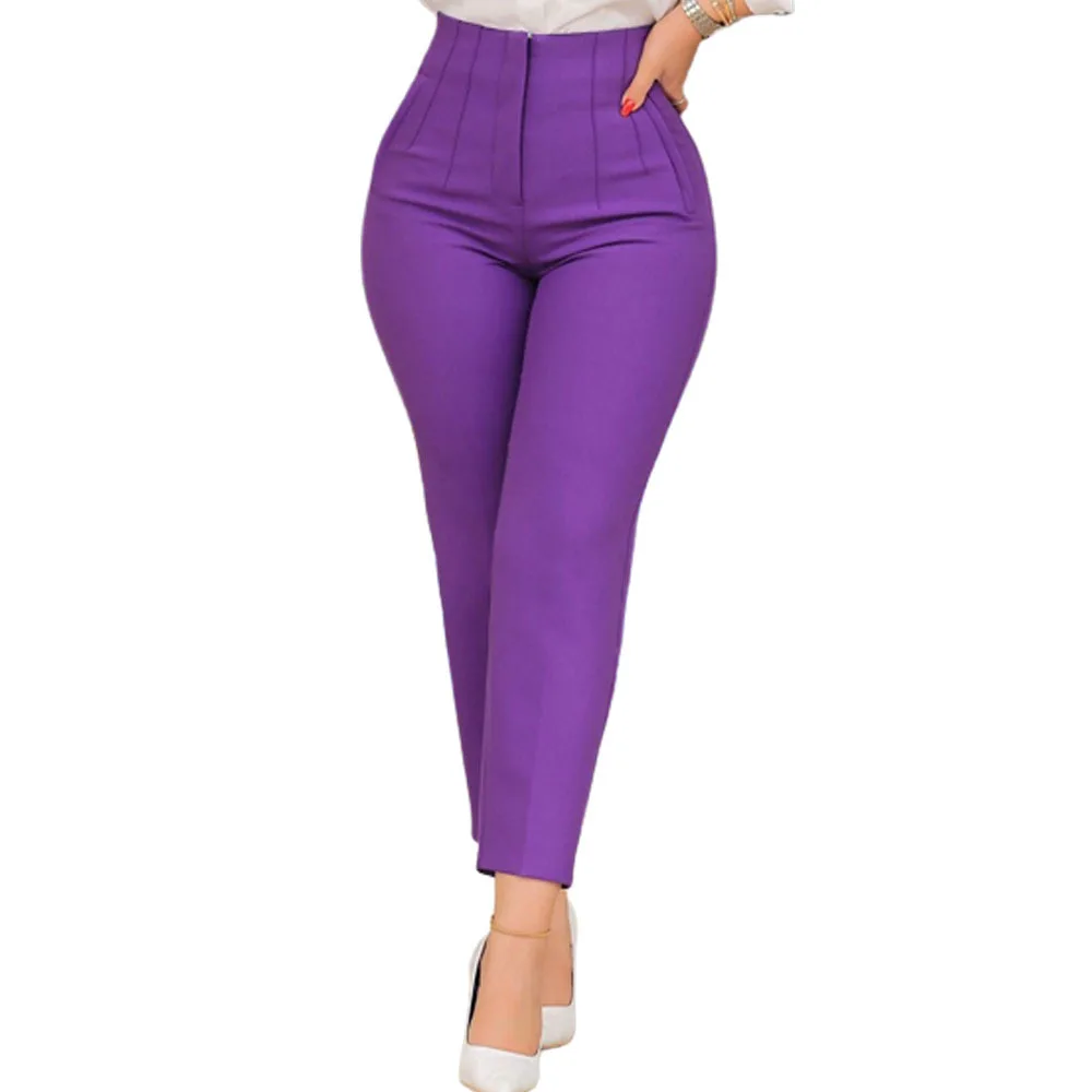 Women's Solid Color High-waisted Casual Pants Ol Ladies Pants - Buy ...