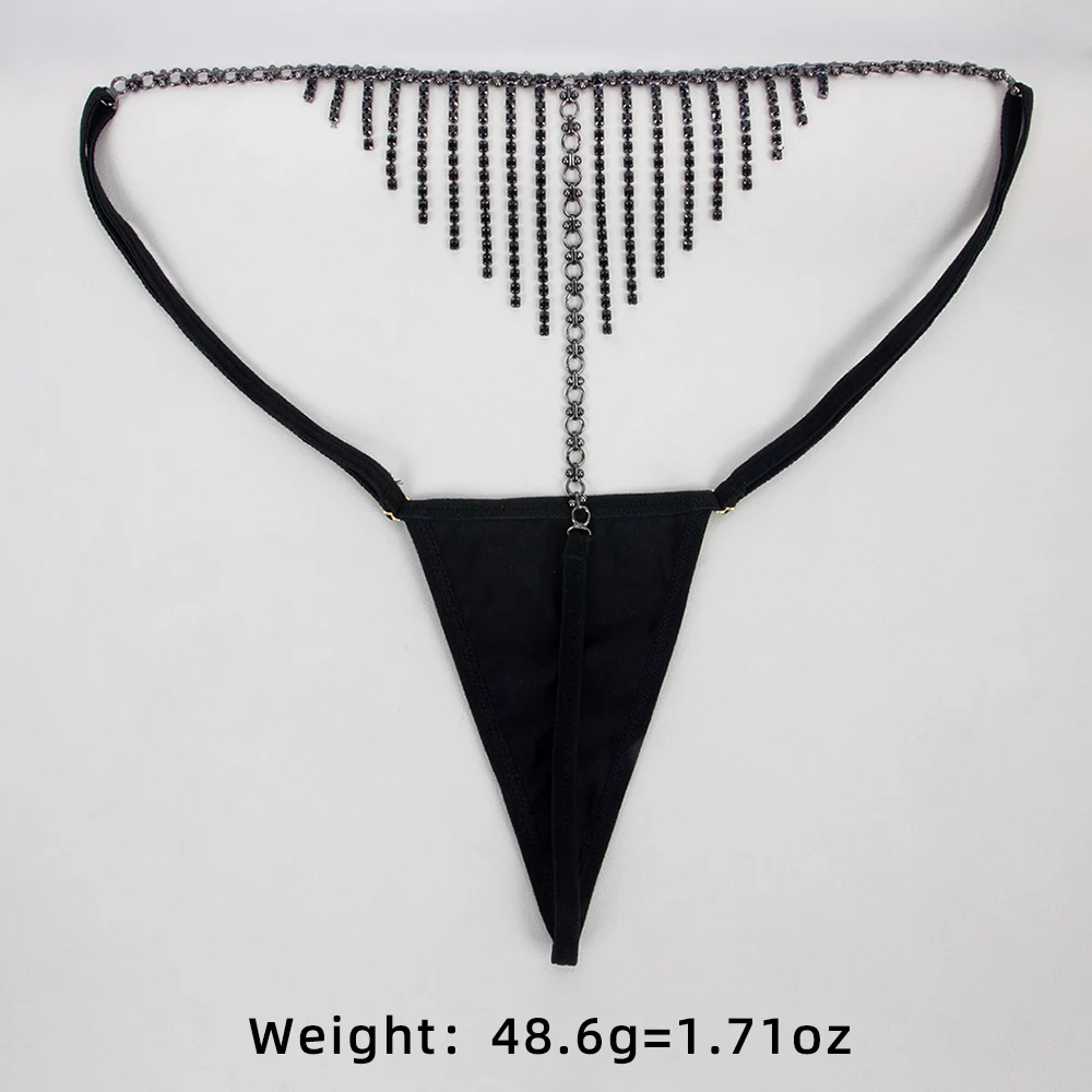 Sexy Body Chains Lingerie Black Rhinestone Tassel Bikini Panties ...