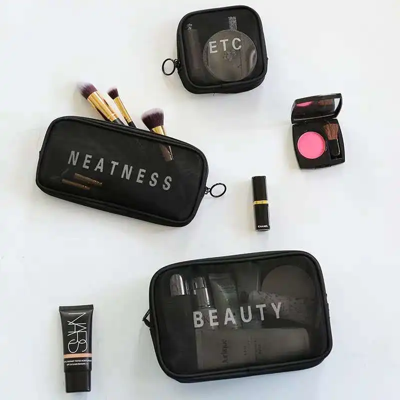 Low Moq Custom Printed Logo Black Zipper Makeup Storage Bag Fashion ...