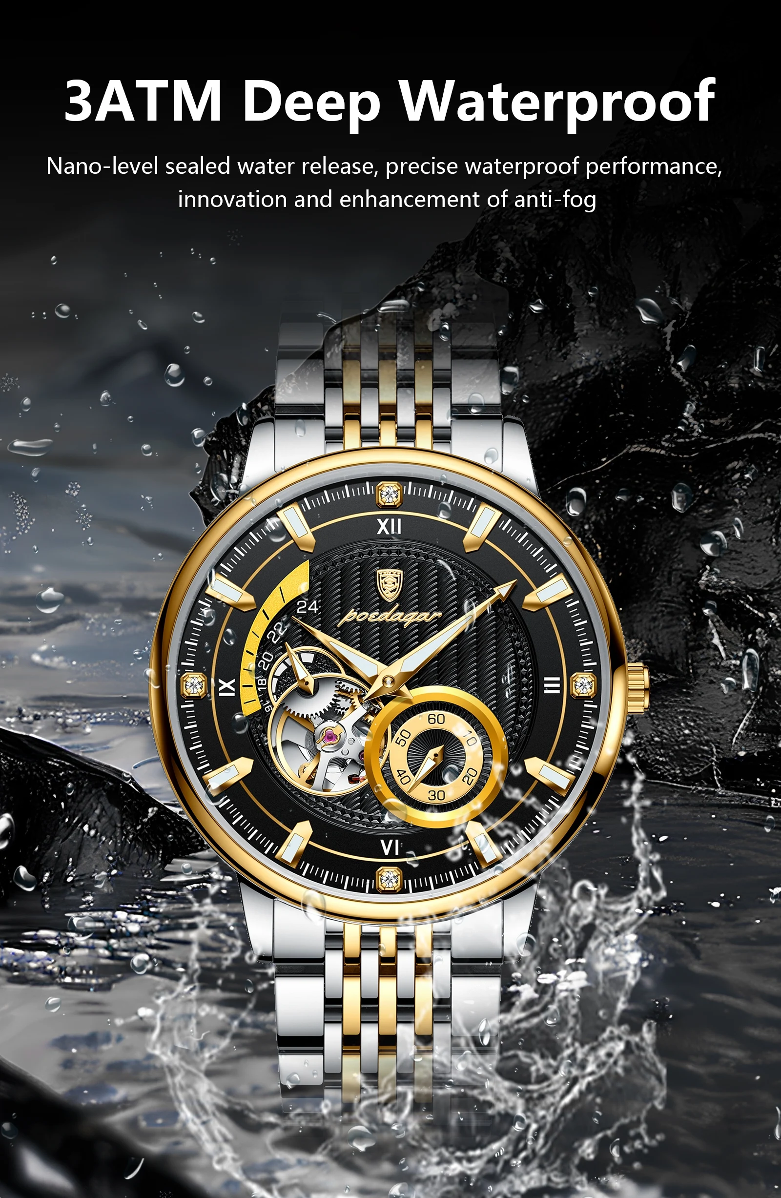 Poedagar 1416 Automatic Waterproof Luminous Mechanical Watch For Men