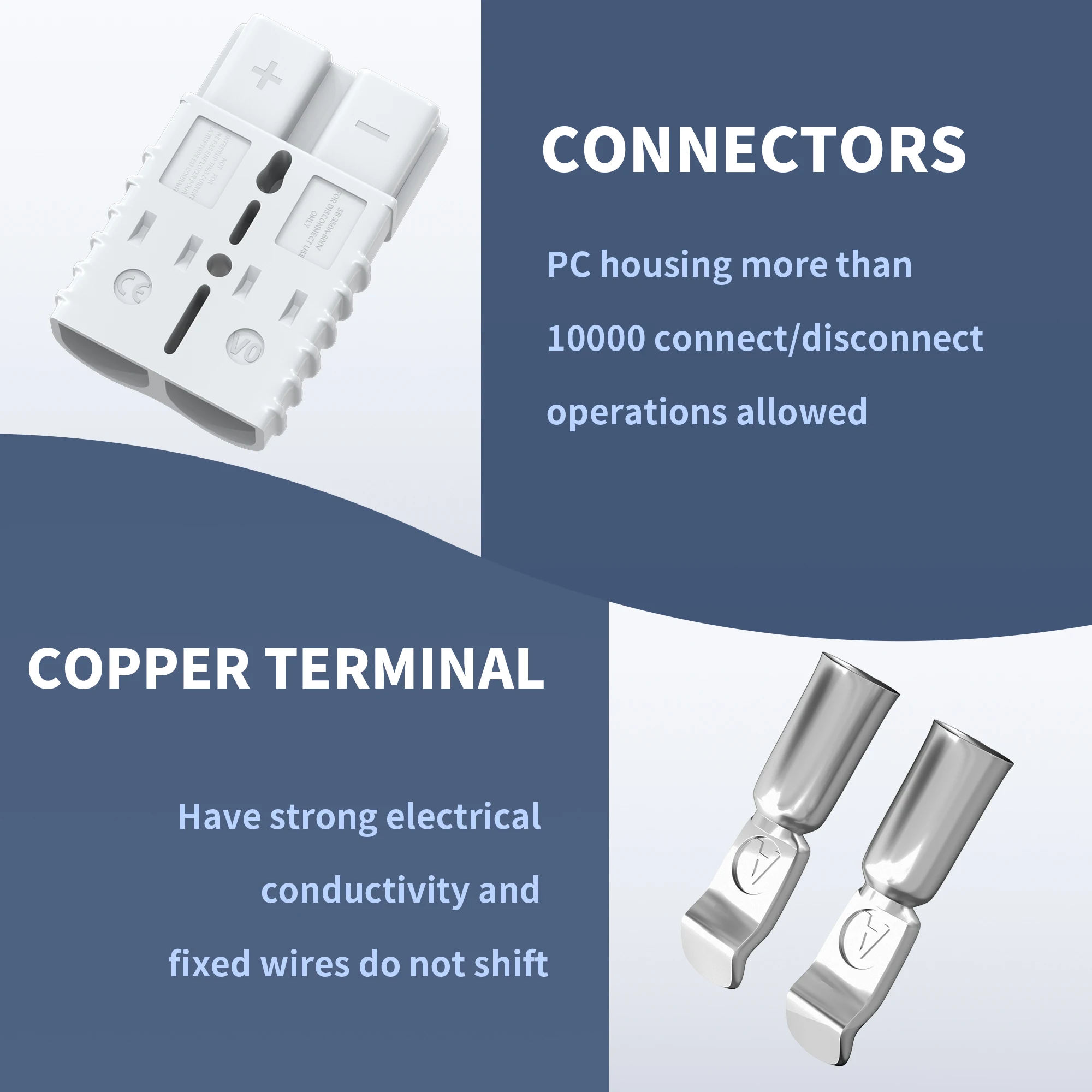 Connecteur Rapide De Batterie, 350 A 600 V Avec 2 Bornes, Kit De Connecteurs Rapides De Batterie 1/0-2/0 AWG Pour Treuil De Voiture Et Remorque