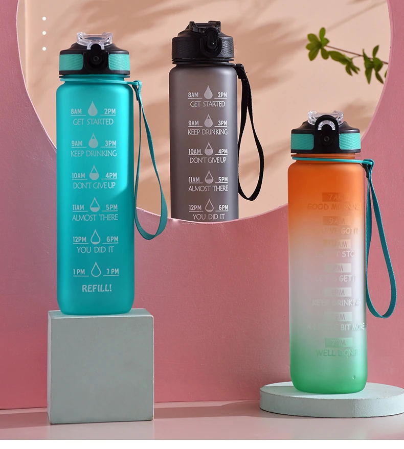 Hot On Amazon 32 Oz 1000ml Sports Water Bottle With Time Markings Tritan Outdoor Sports Water