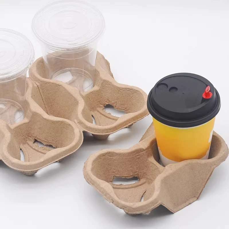 Reusable Cup Carrier Coffee Tea Hot Drink Paper Pulp Cup Holder 4 Cup Takeaway Carrier