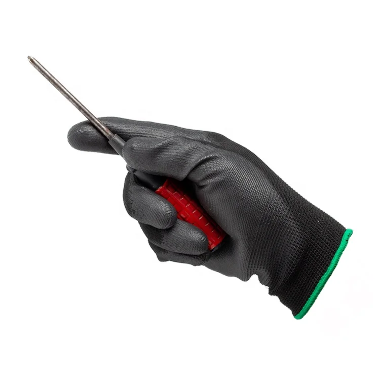 REG-P-355 13 gauge black polyester black PU coated gloves