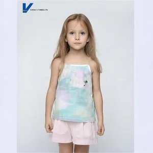 Whimsical-Themed Light Blue & Lavender Gradient Ombre Letter Print & Bow Decor Girls' Summer Tank Top