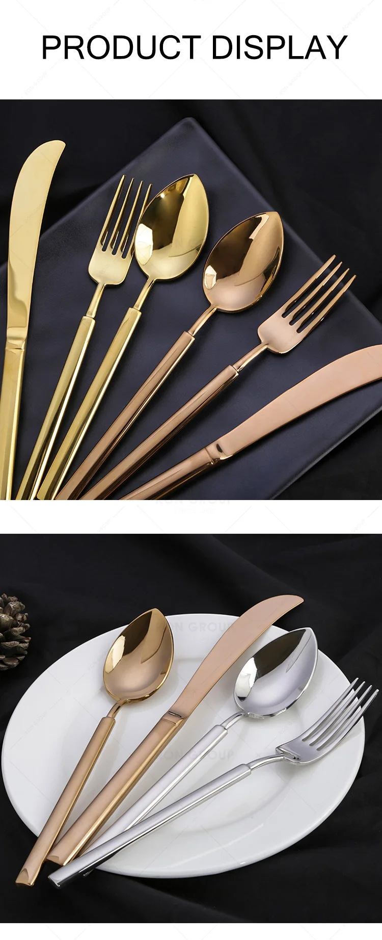 New look stainless steel metal frosted cutlery customized luxury dinner restaurant parties flatware sets for wedding