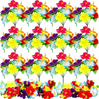 Artificial Hawaiian Flower Bouquet for Tables Faux Hibiscus Bouquet Flowers Tropical Flowers for Luau Summer Themed Party Garden
