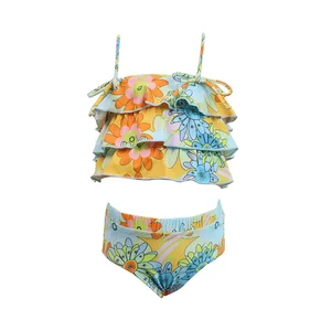 Wholesale Print Tie Dye Children Girls Kids Swimwear High Waist 13 Year Old Bikini Girls