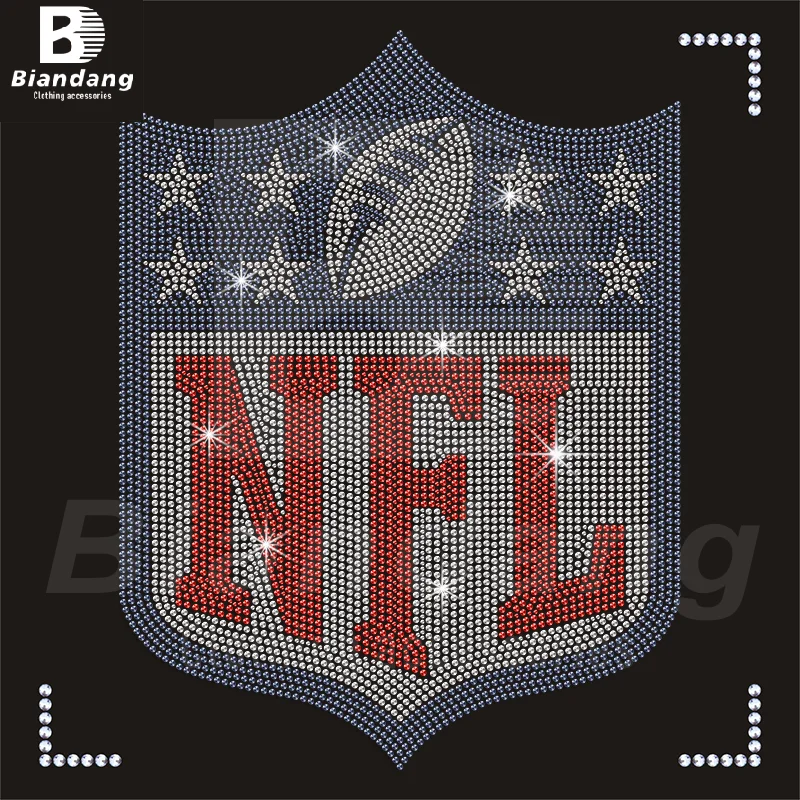 Custom Best NFL Football Team Design Rhinestone Heat Transfer Denver Broncos Iron on Transfer for Clothes