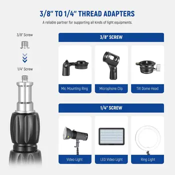 NEEWER Light Stand Carbon Fiber with 180 Reversible Legs, 1/4" to 3/8" Screw Adapter and Bag, 86.5"/220cm Portable Travel detail image