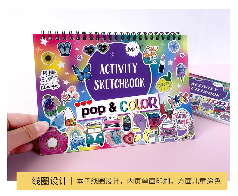 product custom printing coloring book with stickers for children coil cartoon animal painting graffiti handbook coloring book set-23