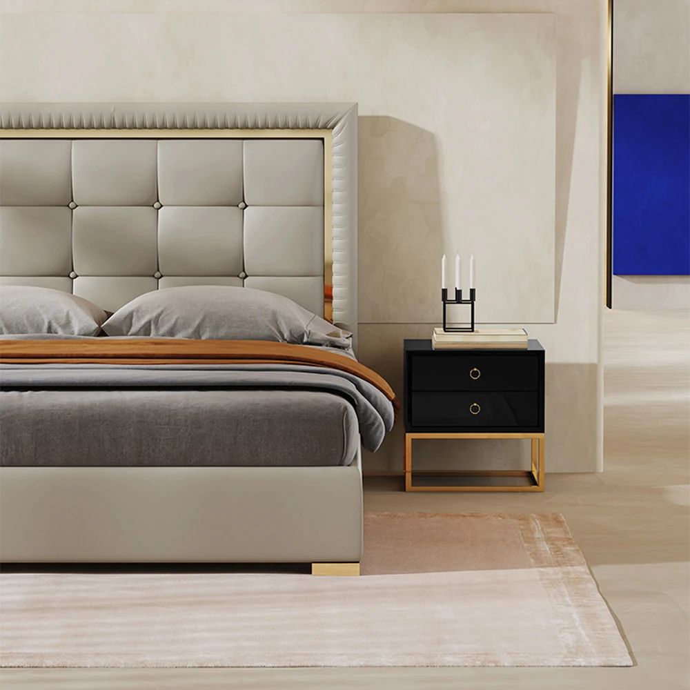 Luxury Modern Leather Tufted Bed Metal Wooden Frame king Size Beds Double  Bed Mattress Furniture Bedroom, image size:1000x1000