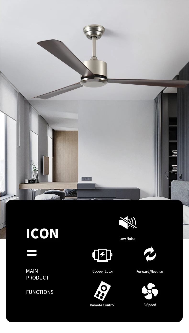 OEM Stainless Steel ABS Living Room High Quality Pak Ceiling Fan Without Light Kit
