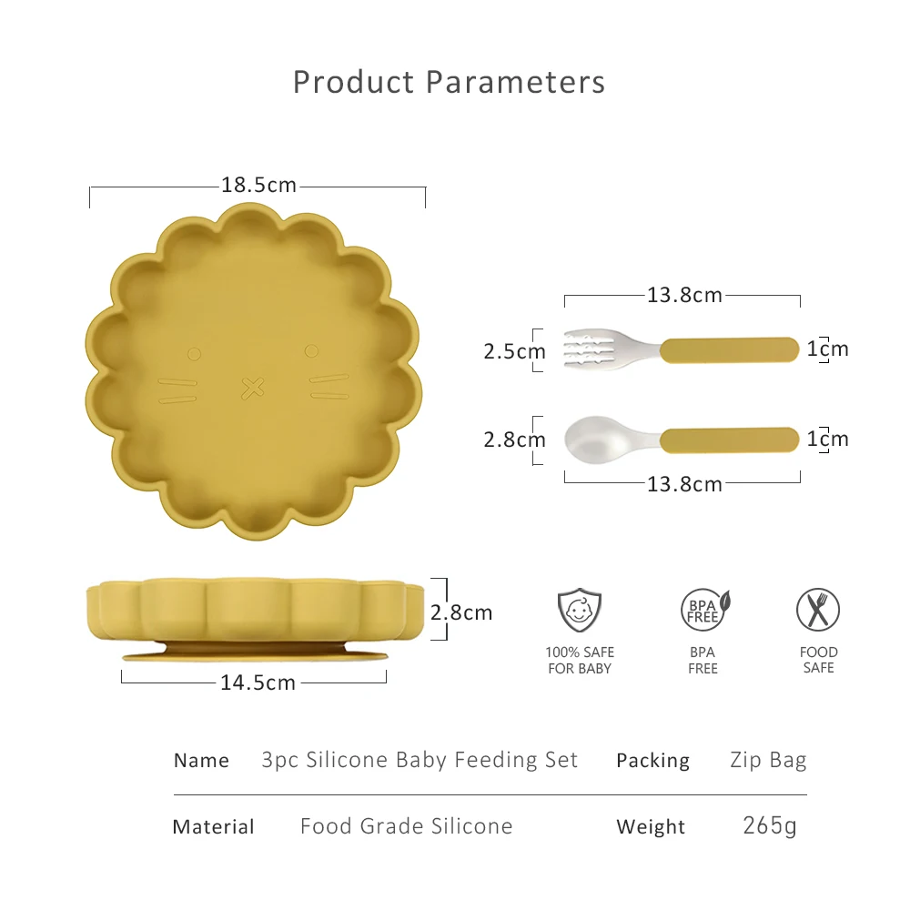 Baby Silicone Plate With Cutlery Set Feeding Tableware Bowl Silica Gel Dishes Kids Training Eat