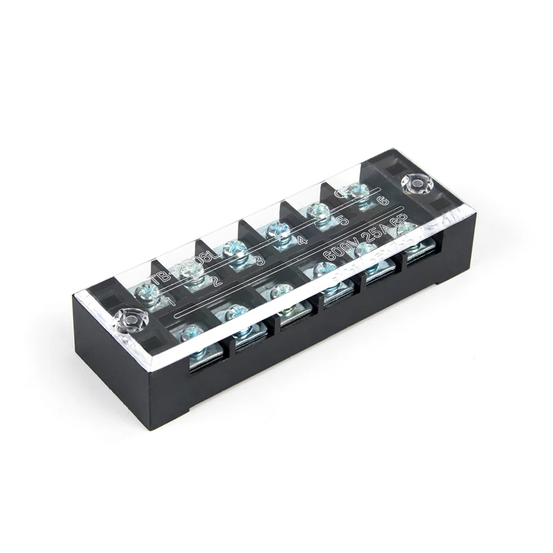 TB Series Black Double Row Fixed Fence Screw Terminal 2506 Terminal Brass Conductor 25A 6P 600V Terminal Block