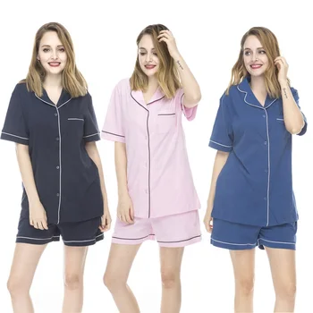 100% Cotton Short Sleeve Pajamas Two Pieces sets Nightwear Pajama Sleepwear Ladies Cotton Soft Loose Style