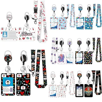 Custom Medical Print Card Holder Polyester Lanyard Retractable Badge Reel Set for Nurse Accessories