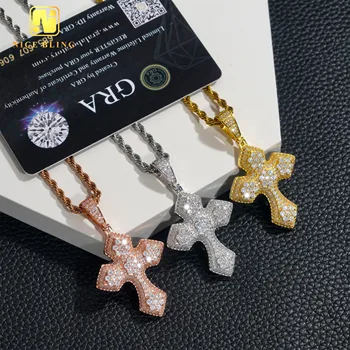 Iced Out Moissanite Diamond Cross Pendants 18K Gold Plated Hip Hop Jewelry Silver Cluster Moissanite Cross Pendant For Men Women