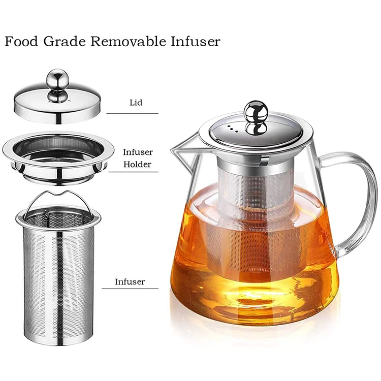 40oz Tea Kettle And Tea Pot Maker Glass Teapot With Removable Loose Tea