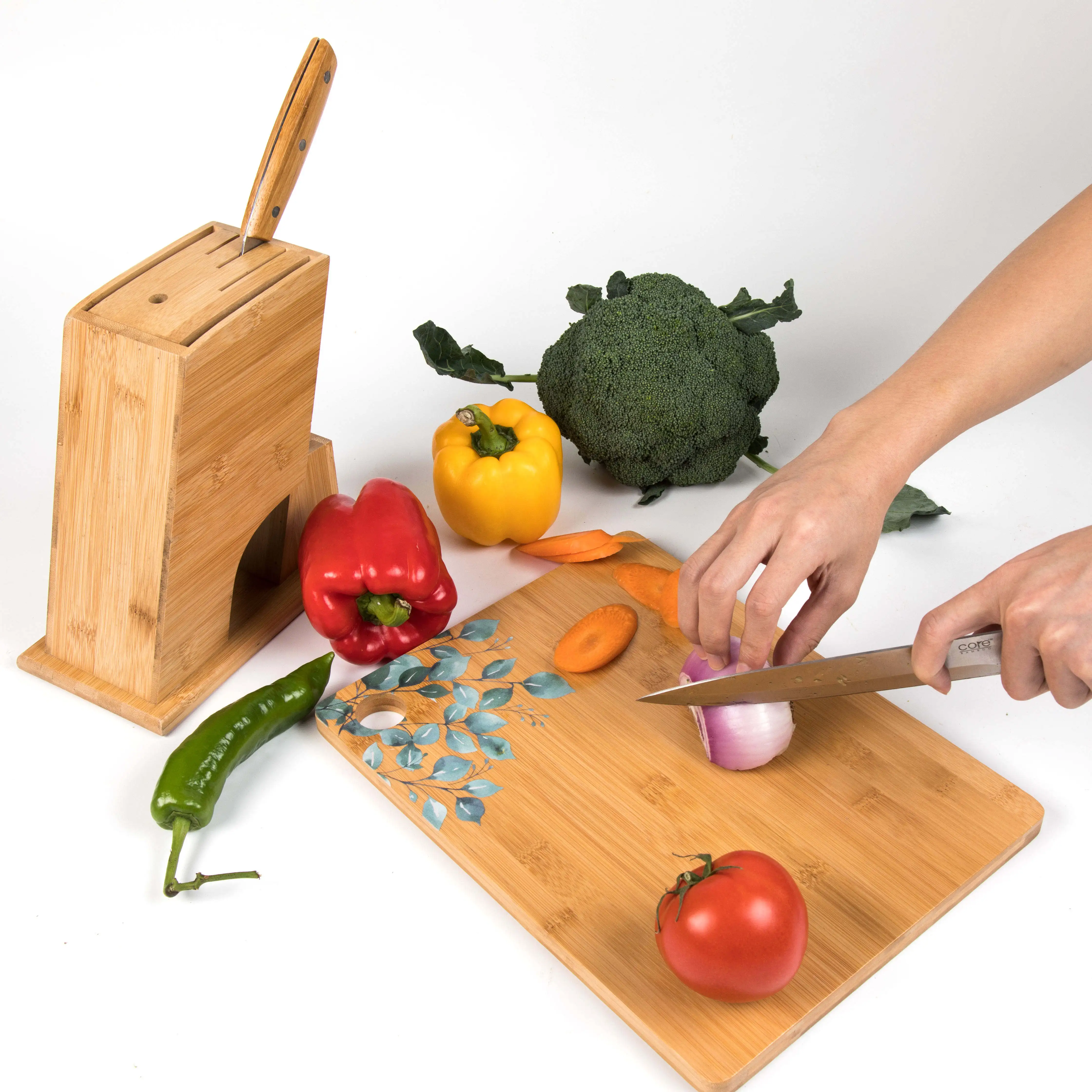 Engrosuppsättning för skärbräda för grönsaker, kök, UV-tryck på bambuskärbräda i trä