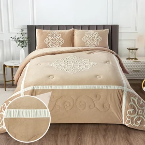 For KOSMOS Custom Jacquard Bedding Set 4pcs Tufted Comforter with Vintage Pattern Woven Technics