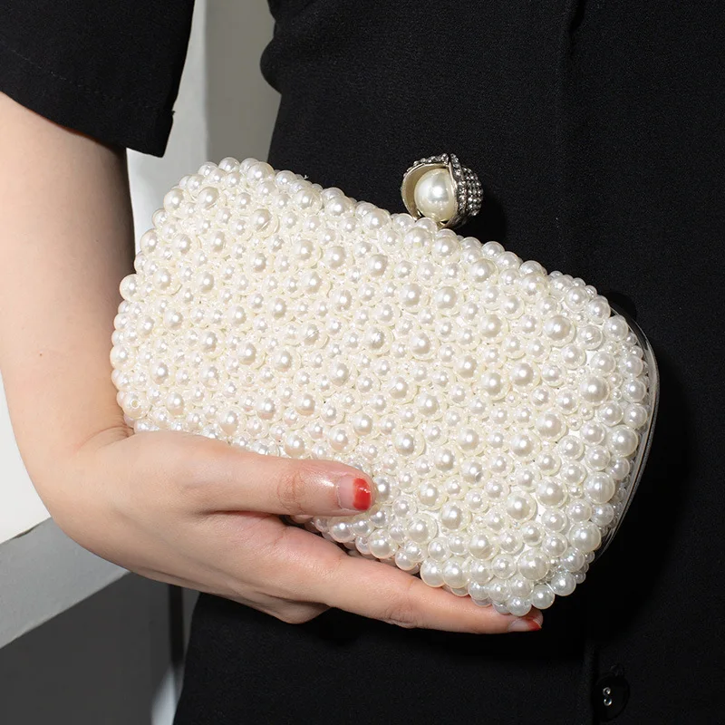 Elegant Clutch Purse for Party Evening - White Pearl Bag